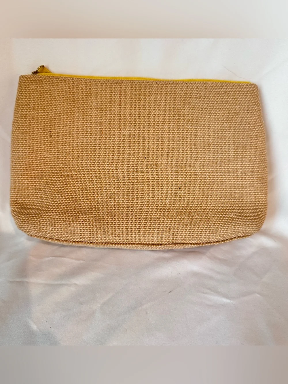 Dolce & Gabbana Beige Burlap Cosmetic Pouch Makeup Bag Yellow Lining Floral NWOT